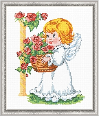 Ангелочек с корзиной роз